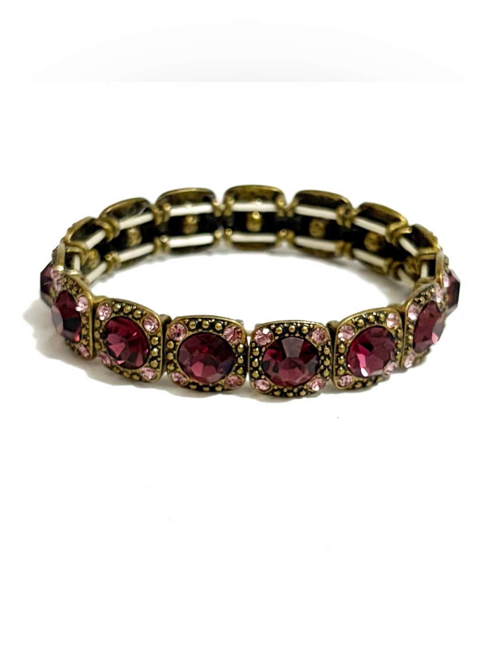 Antique Gold-Tone Purple Crystal Stretch Bracelet